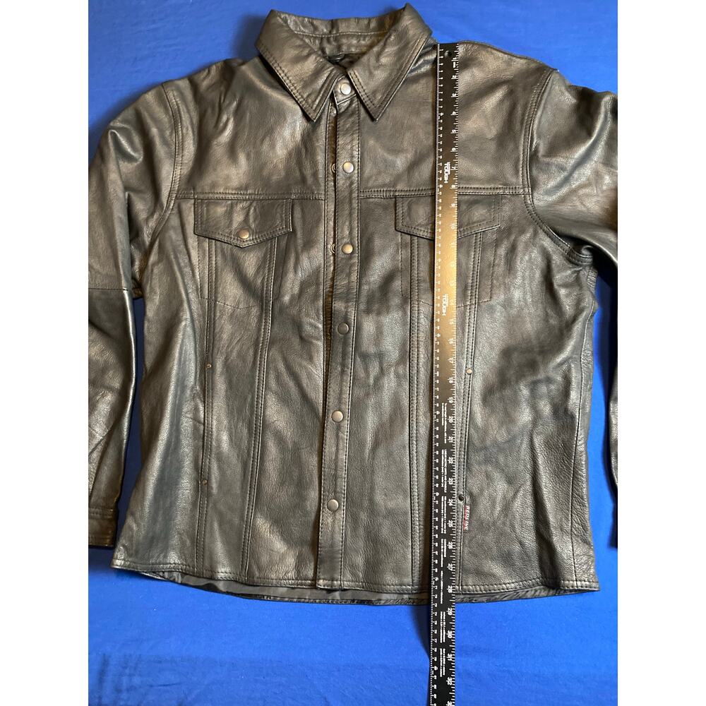 Men's Leather Coat Jacket 2XL Black Snap-Down Buttons Redline Red Line - Picture 6 of 9